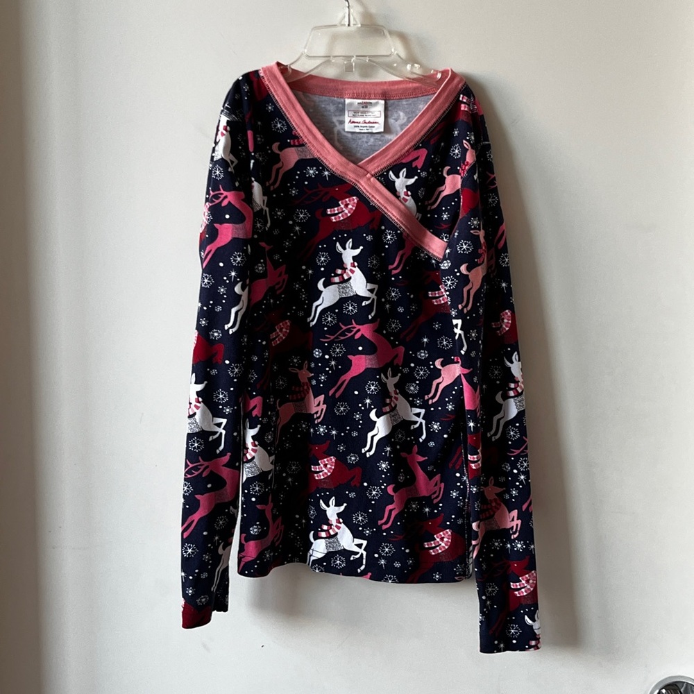 Hanna Andersson Pink and Navy Reindeer Pajama Top